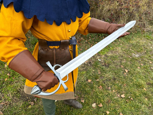 Sidesword LARP foam sword with steel hilt and straight blade, held with both hands