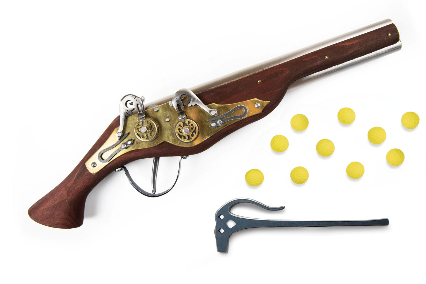 double barrel LARP blaster with brass fittings ammunition balls included