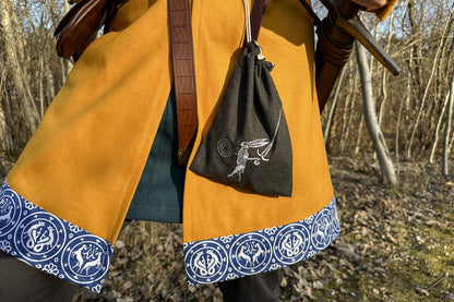 Rabbit fighter embroidered pouch bag in black canvas