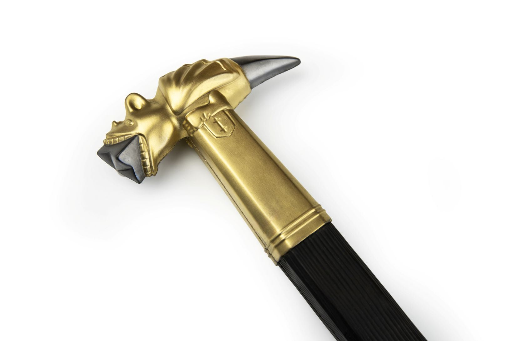 Dragon hammer - LARP foam medieval war hammer with brass dragon-shaped head and black ribbed shaft