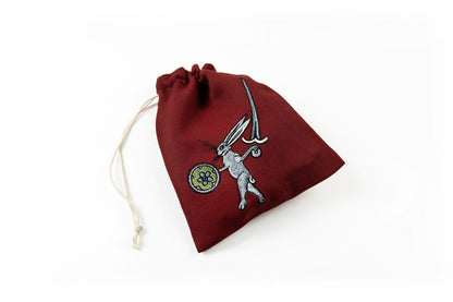 Rabbit fighter embroidered drawstring bag in red canvas