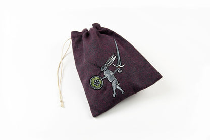 Rabbit fighter embroidered drawstring bag in purple canvas