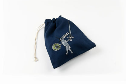 Rabbit fighter embroidered drawstring bag in blue canvas