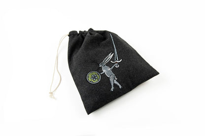 Rabbit fighter embroidered drawstring bag in black canvas