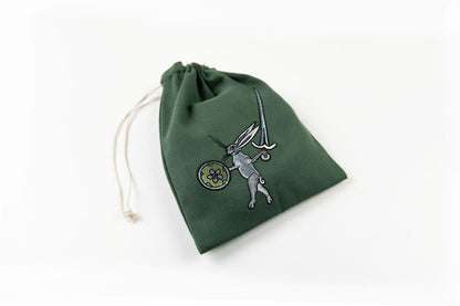Rabbit fighter embroidered drawstring bag in green canvas